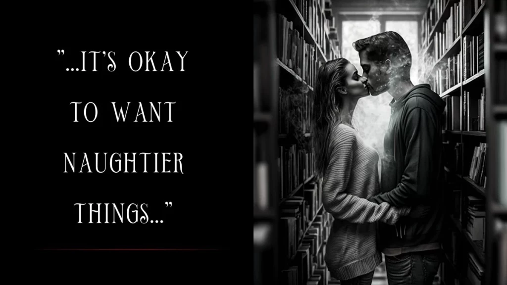 Young couple kissing in a library