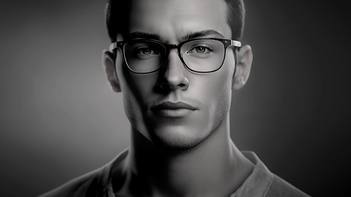 Portrait of a handsome professor with glasses and dark brown hair