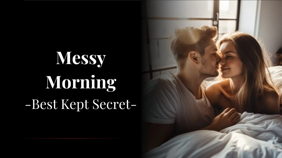 Couple cuddling in bed on a sunny morning with text "Messy Morning by Best Kept Secret"