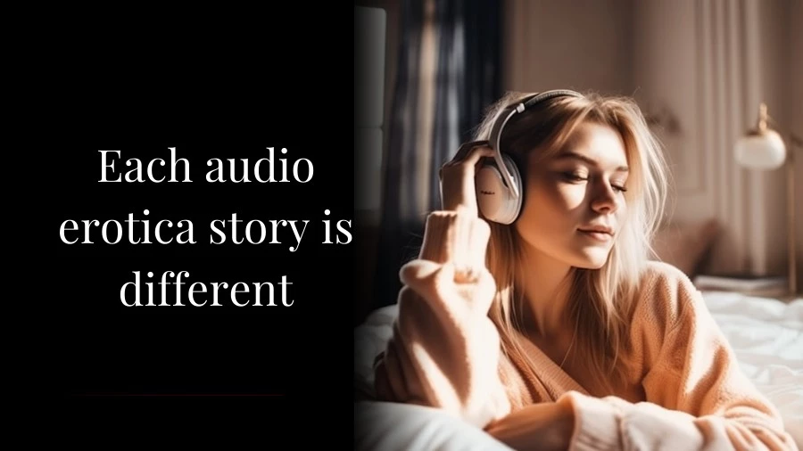 A woman listening to audio porn in her bedroom on a sunny day