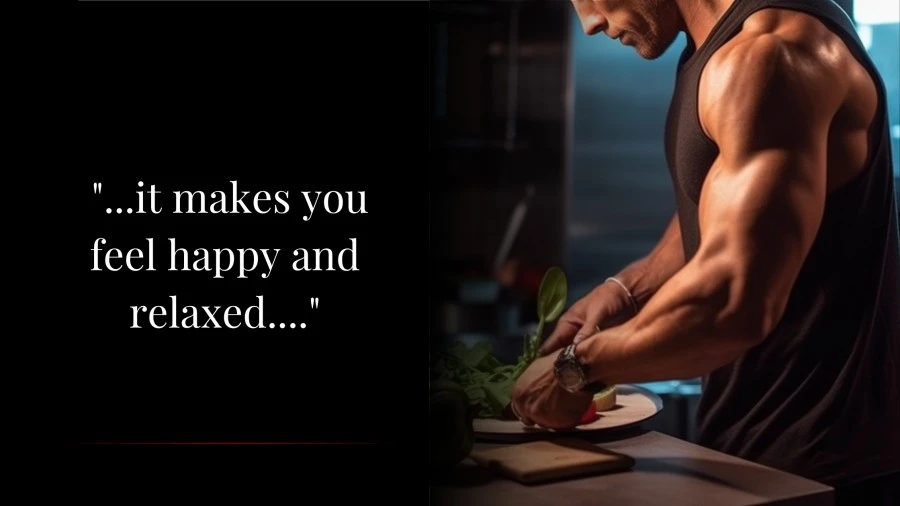 Handsome muscular man cooking food