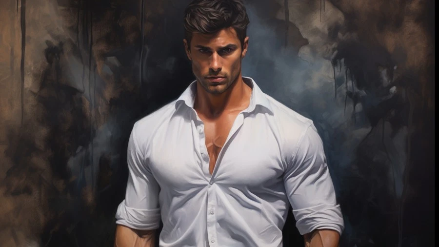 Photo of a good-looking muscular man wearing a white shirt